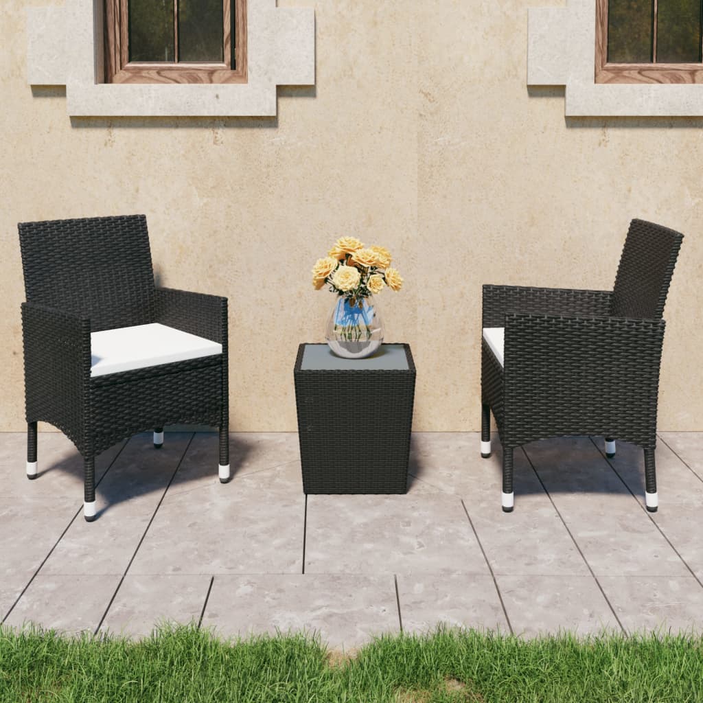 8720286202050_m_en_hd_1 vidaXL 3 Piece Bistro Set Poly Rattan and Tempered Glass Black - Image 1