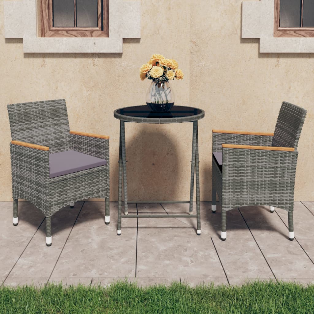 8720286202326_m_en_hd_1 vidaXL 3 Piece Garden Bistro Set Poly Rattan and Tempered Glass Grey - Image 1