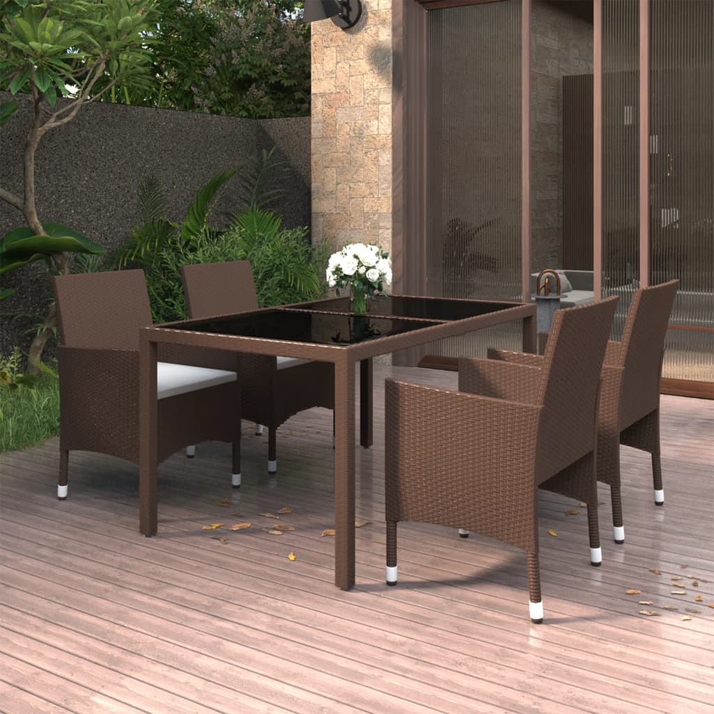 8720286202685_m_en_hd_1 vidaXL 5 Piece Garden Dining Set Poly Rattan and Tempered Glass Brown - Image 1