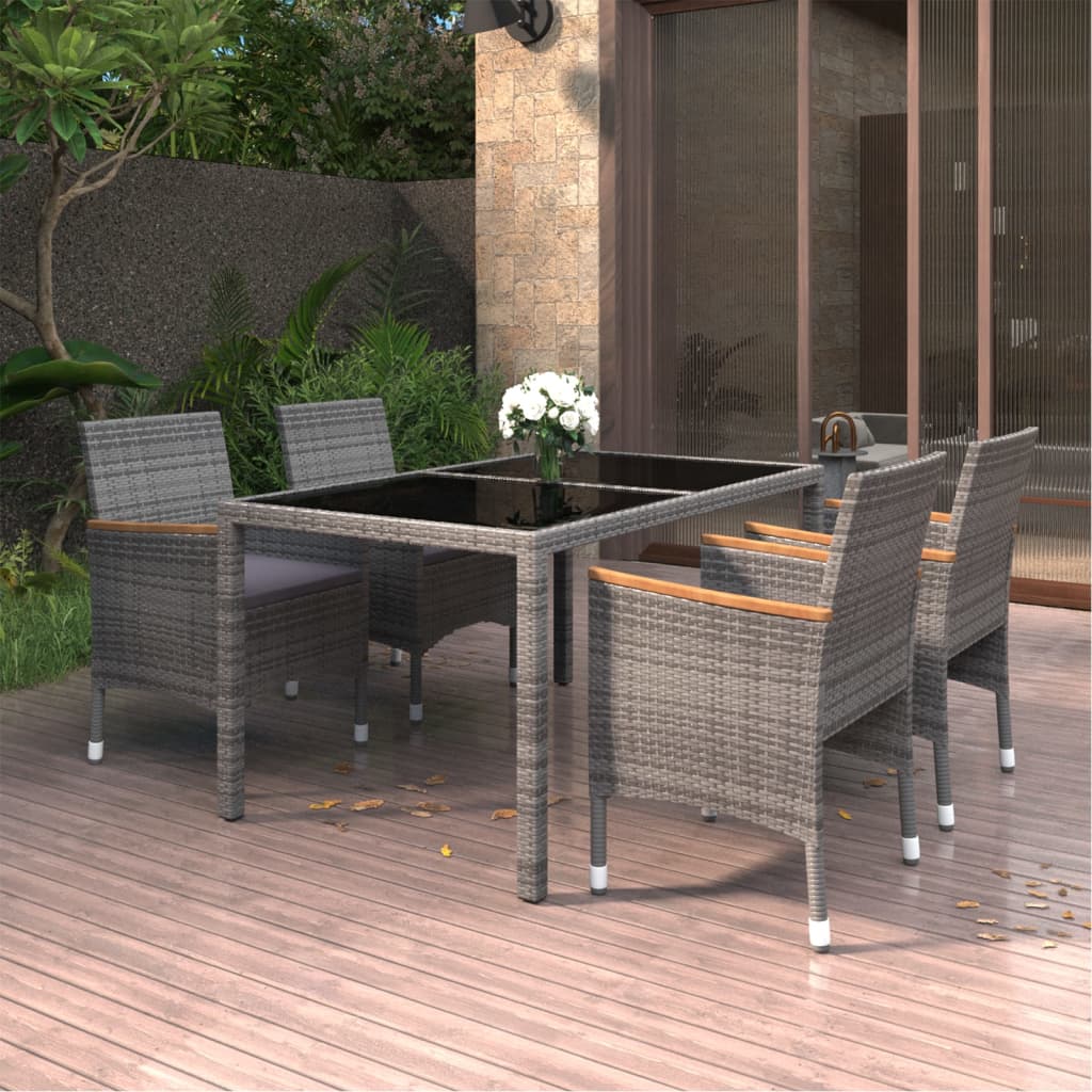 8720286202722_m_en_hd_1 vidaXL 5 Piece Garden Dining Set Poly Rattan and Tempered Glass Grey - Image 1