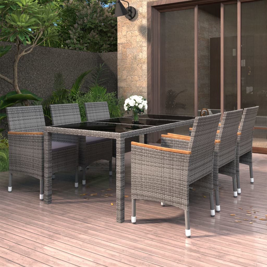 8720286202920_m_en_hd_1 vidaXL 7 Piece Garden Dining Set Poly Rattan and Tempered Glass Grey - Image 1