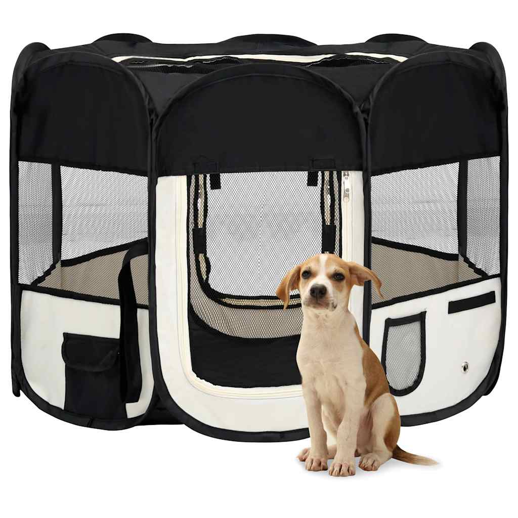 8720286204825_m_en_hd_1 vidaXL Foldable Dog Playpen with Carrying Bag Black 90x90x58 cm - Image 1