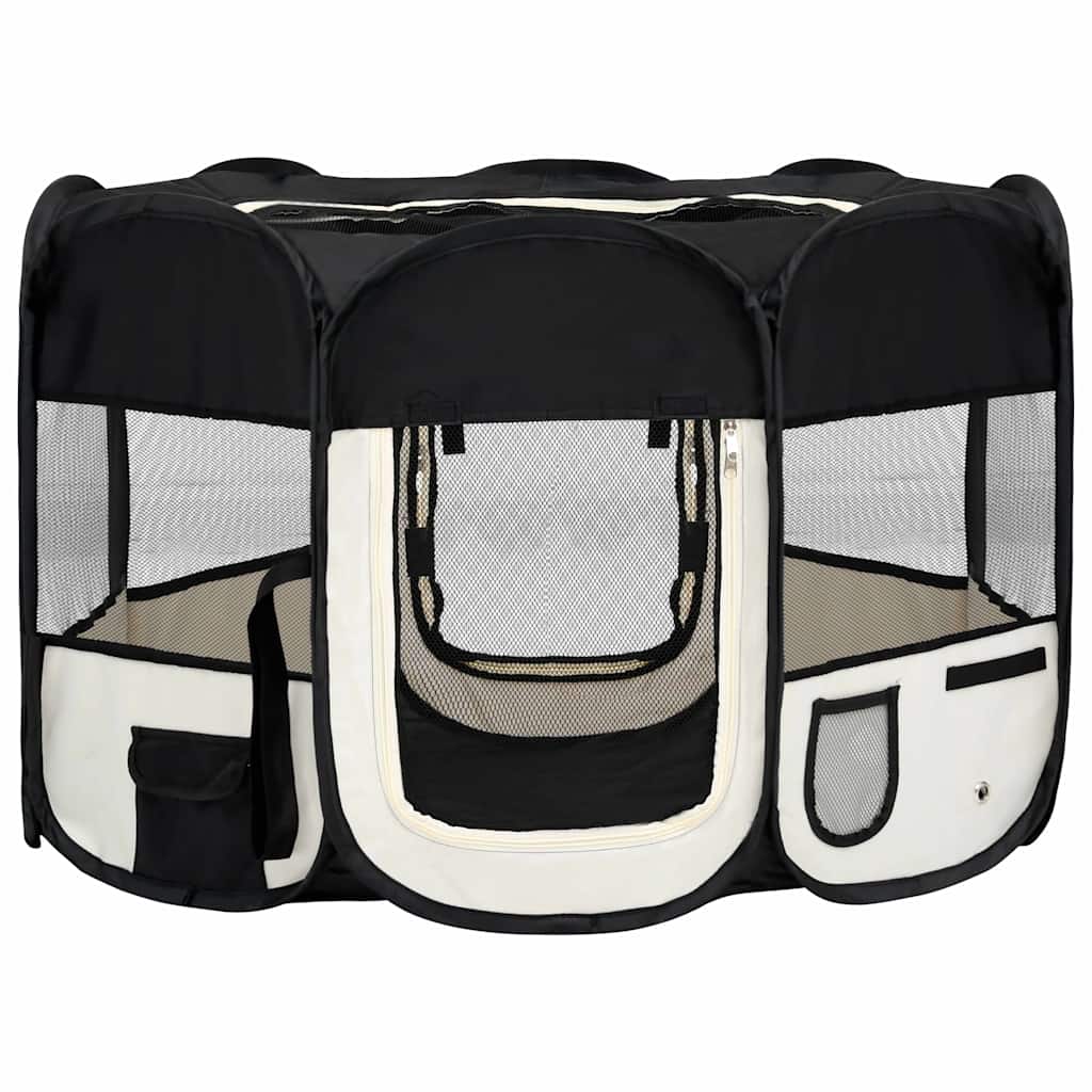 8720286204832_a_en_hd_1 vidaXL Foldable Dog Playpen with Carrying Bag Black 110x110x58 cm - Image 2