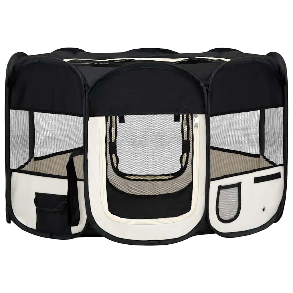 8720286204849_a_en_hd_1 vidaXL Foldable Dog Playpen with Carrying Bag Black 125x125x61 cm - Image 2