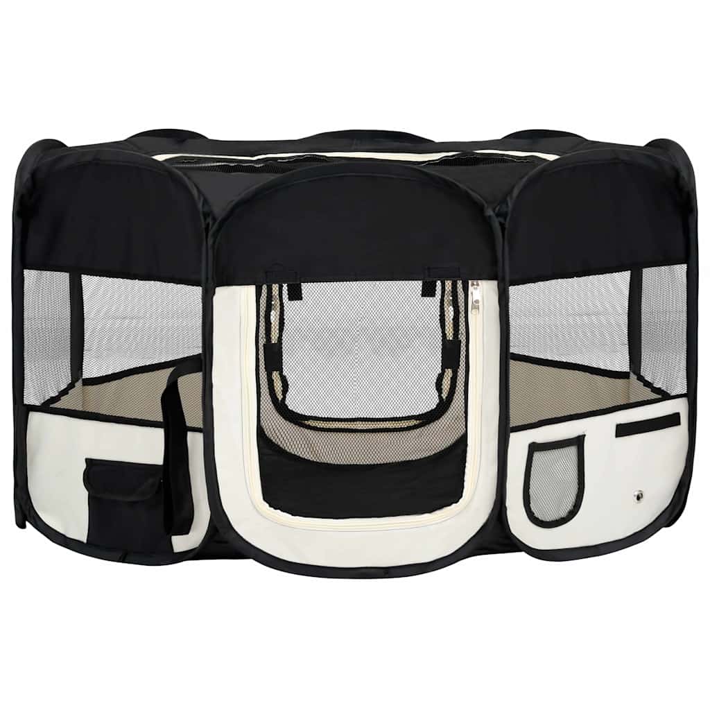 8720286204856_a_en_hd_1 vidaXL Foldable Dog Playpen with Carrying Bag Black 145x145x61 cm - Image 2