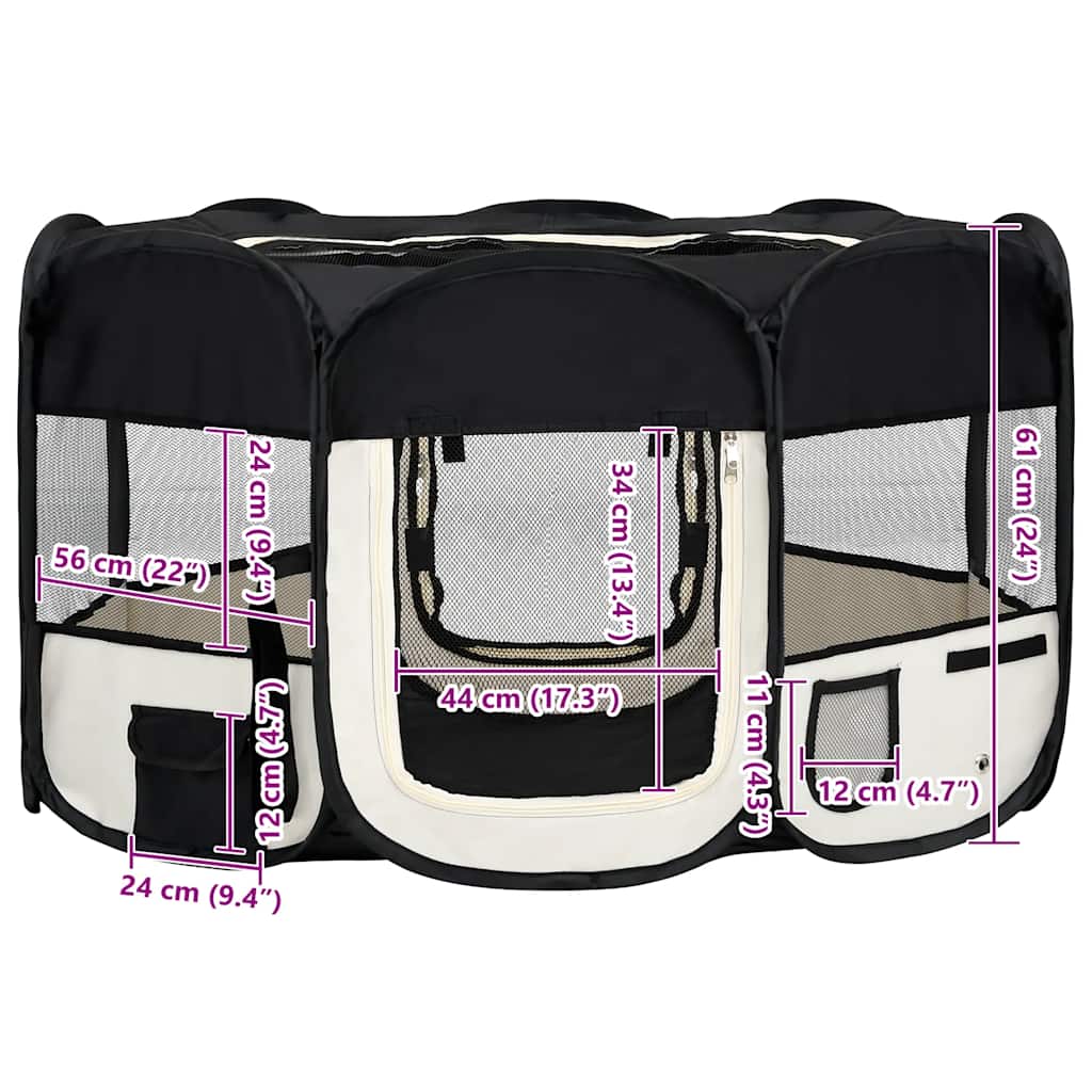8720286204856_g_en_hd_10 vidaXL Foldable Dog Playpen with Carrying Bag Black 145x145x61 cm - Image 12