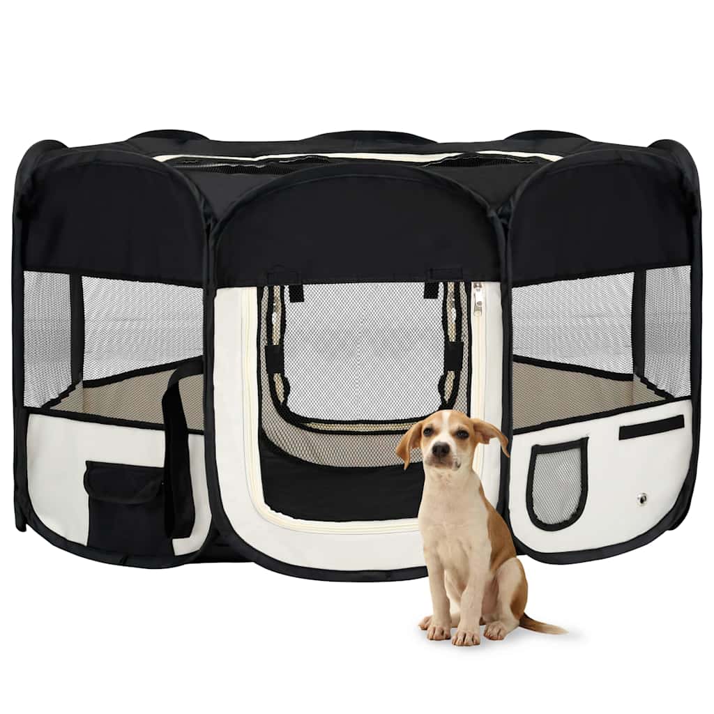 8720286204856_m_en_hd_1 vidaXL Foldable Dog Playpen with Carrying Bag Black 145x145x61 cm - Image 1