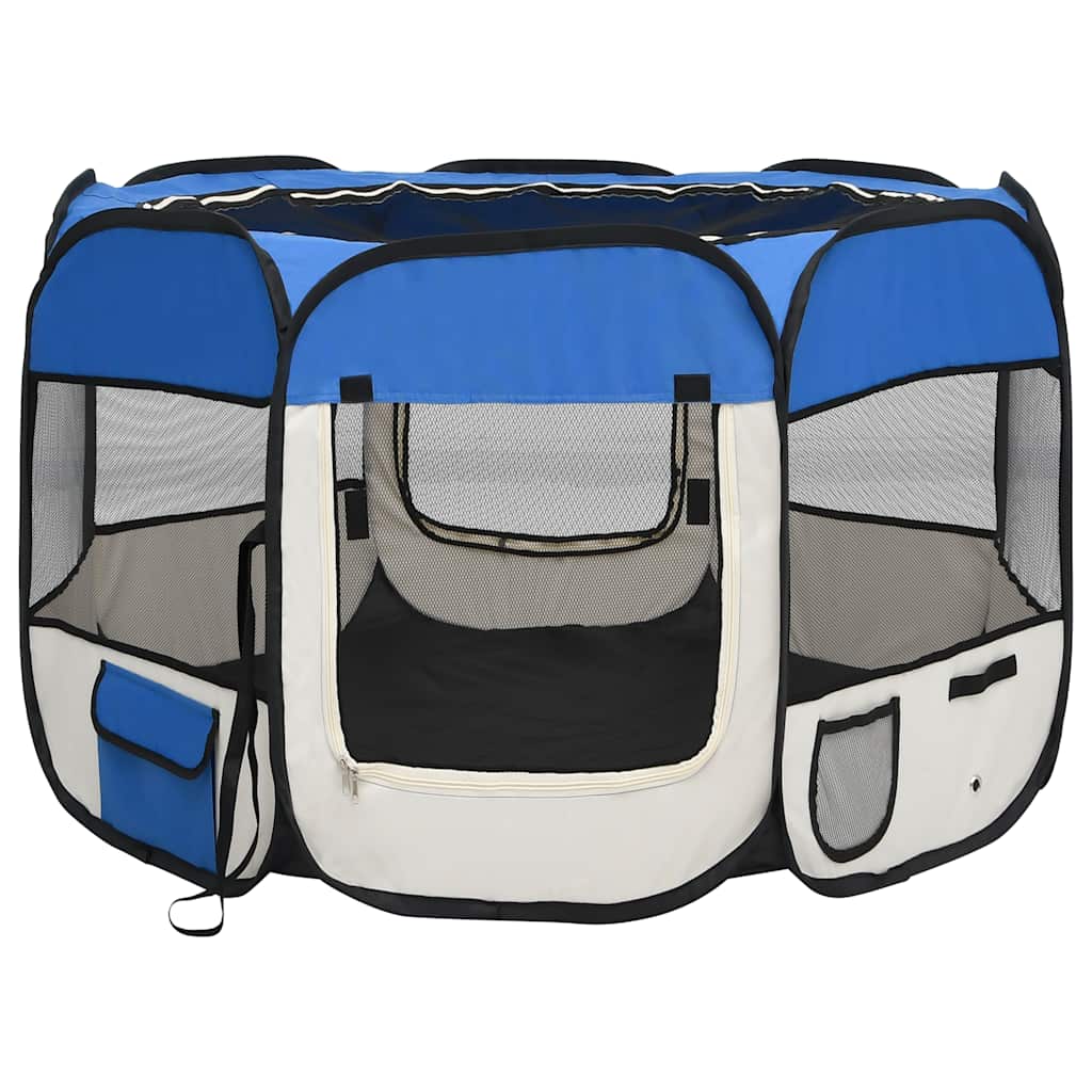 8720286204900_a_en_hd_1 vidaXL Foldable Dog Playpen with Carrying Bag Blue 90x90x58 cm - Image 2