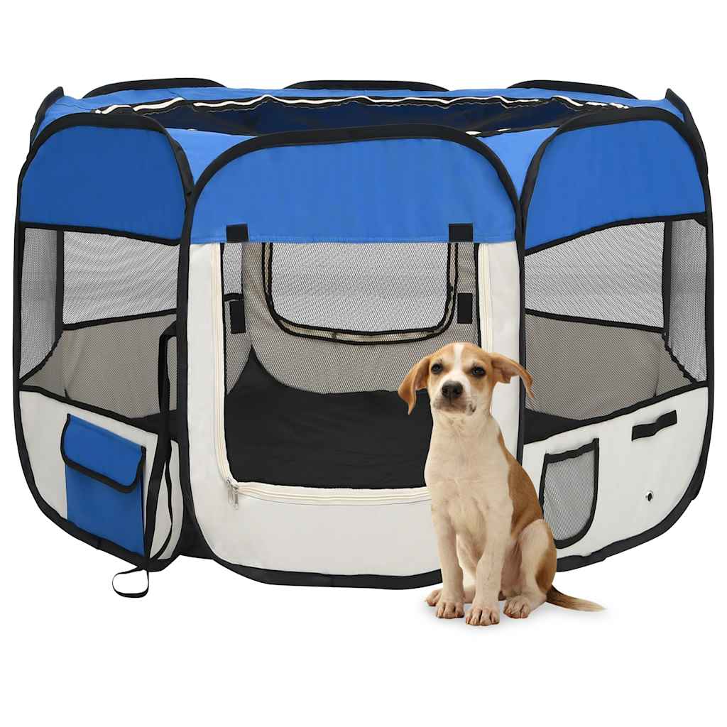 8720286204900_m_en_hd_1 vidaXL Foldable Dog Playpen with Carrying Bag Blue 90x90x58 cm - Image 1