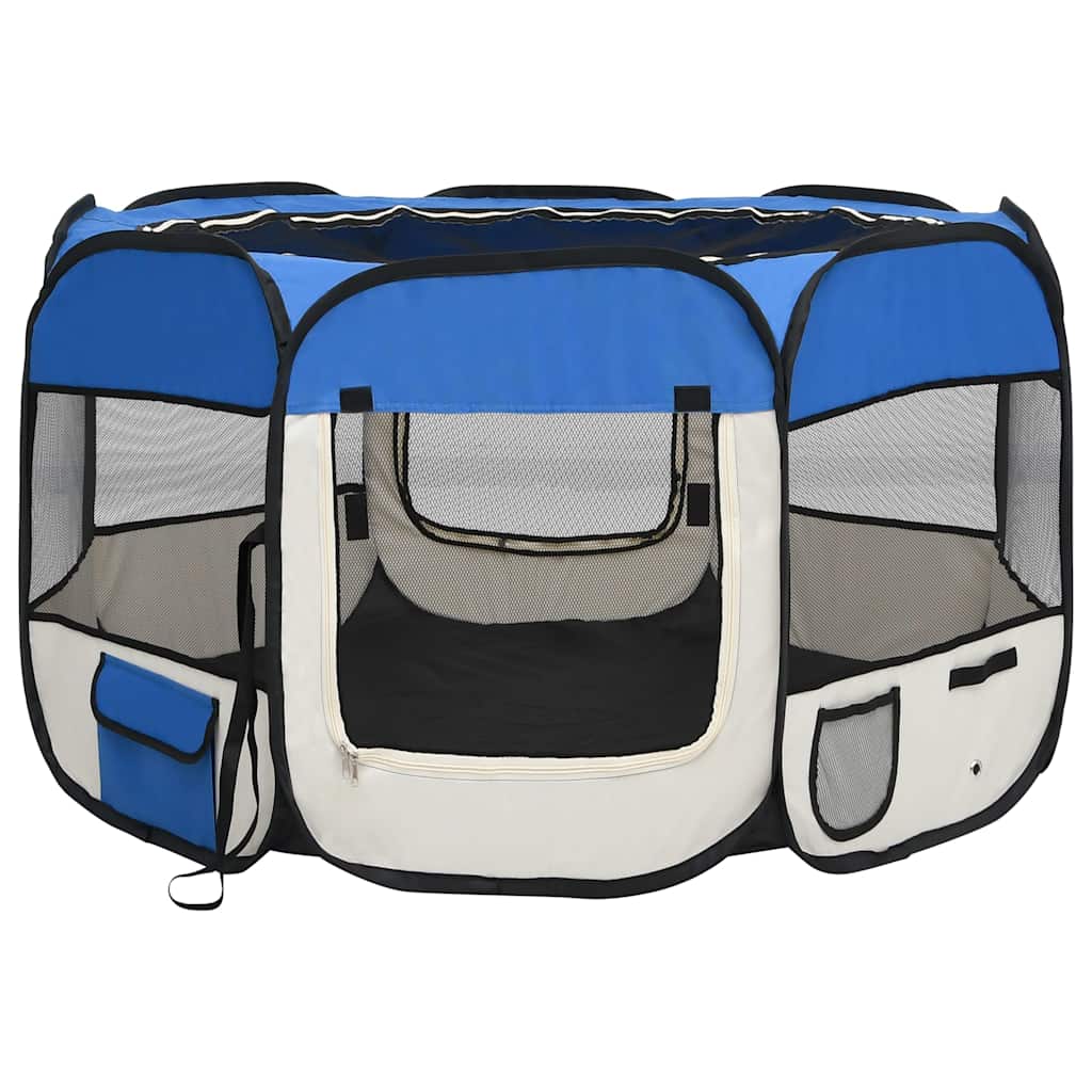 8720286204917_a_en_hd_1 vidaXL Foldable Dog Playpen with Carrying Bag Blue 110x110x58 cm - Image 2
