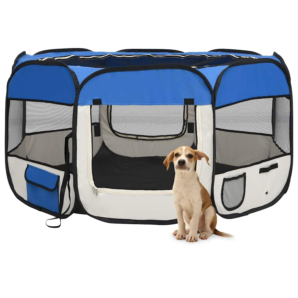 8720286204924_m_en_hd_1 vidaXL Foldable Dog Playpen with Carrying Bag Blue 125x125x61 cm - Image 1