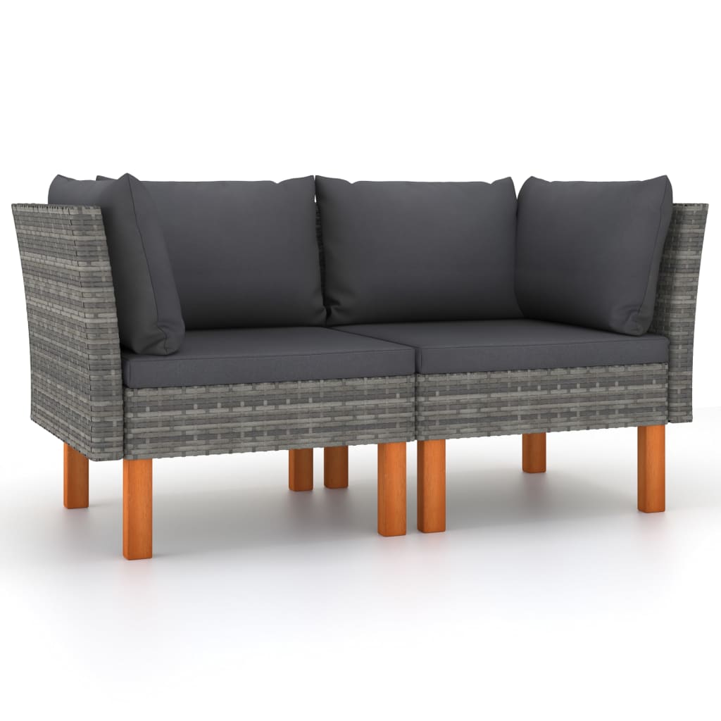 vidaXL Corner Sofas 2 pcs Poly Rattan and Solid Eucalyptus Wood