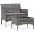 vidaXL 2 Piece Garden Lounge Set with Cushion Poly Rattan Grey
