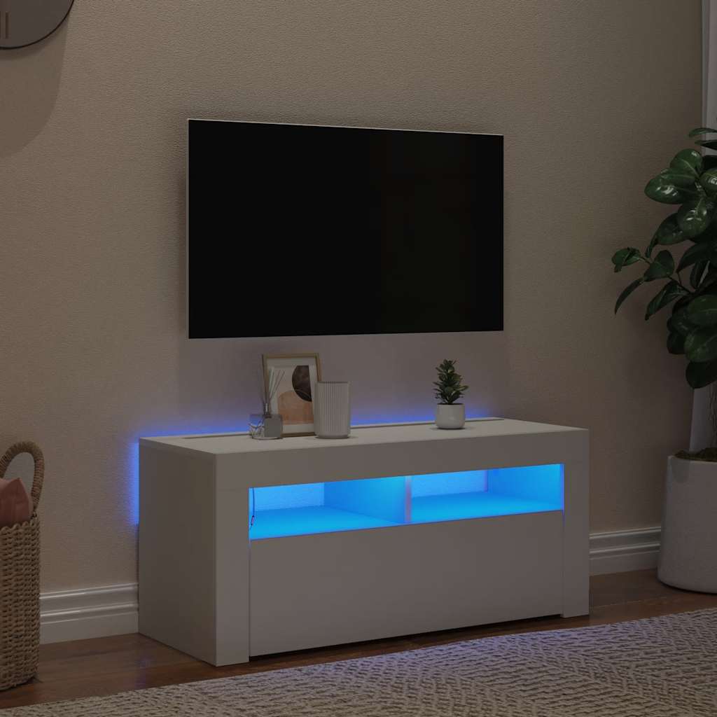 vidaXL TV Cabinet with LED Lights White 90x35x40 cm