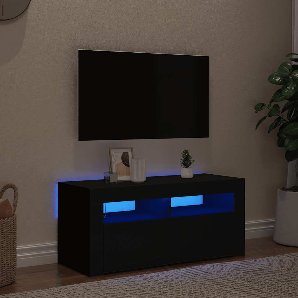 vidaXL TV Cabinet with LED Lights Black 90x35x40 cm