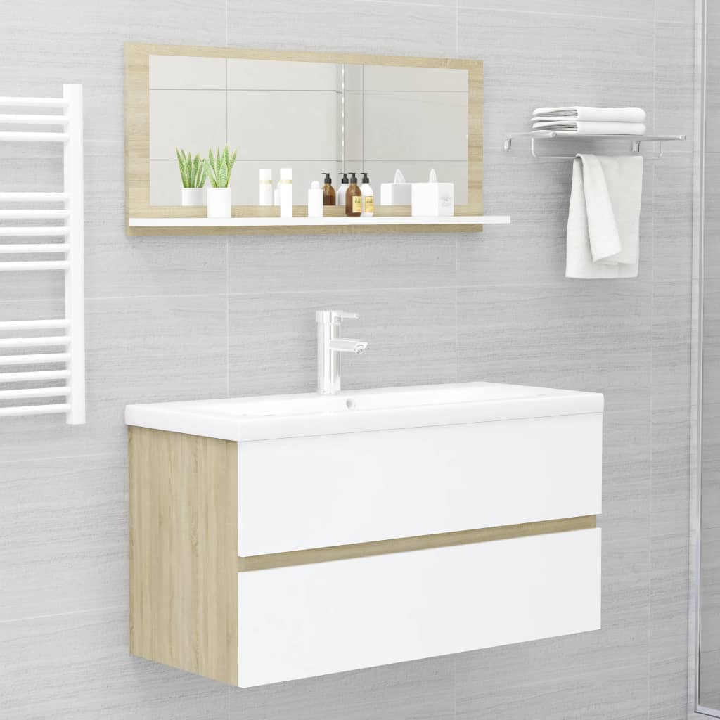 8720286219058_g_en_hd_2 vidaXL Bathroom Mirror White and Sonoma Oak 90x10.5x37 cm Engineered Wood - Image 4