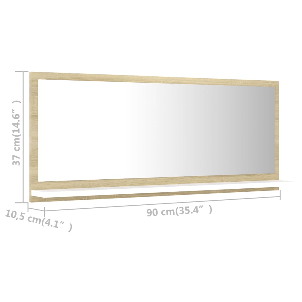 8720286219058_g_en_hd_5 vidaXL Bathroom Mirror White and Sonoma Oak 90x10.5x37 cm Engineered Wood - Image 7
