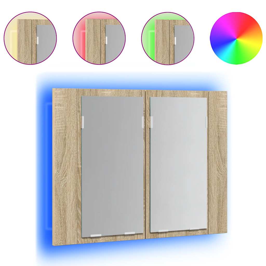 8720286221440_a_en_hd_1 vidaXL LED Bathroom Mirror Cabinet Sonoma Oak 60x12x45 cm Acrylic - Image 2