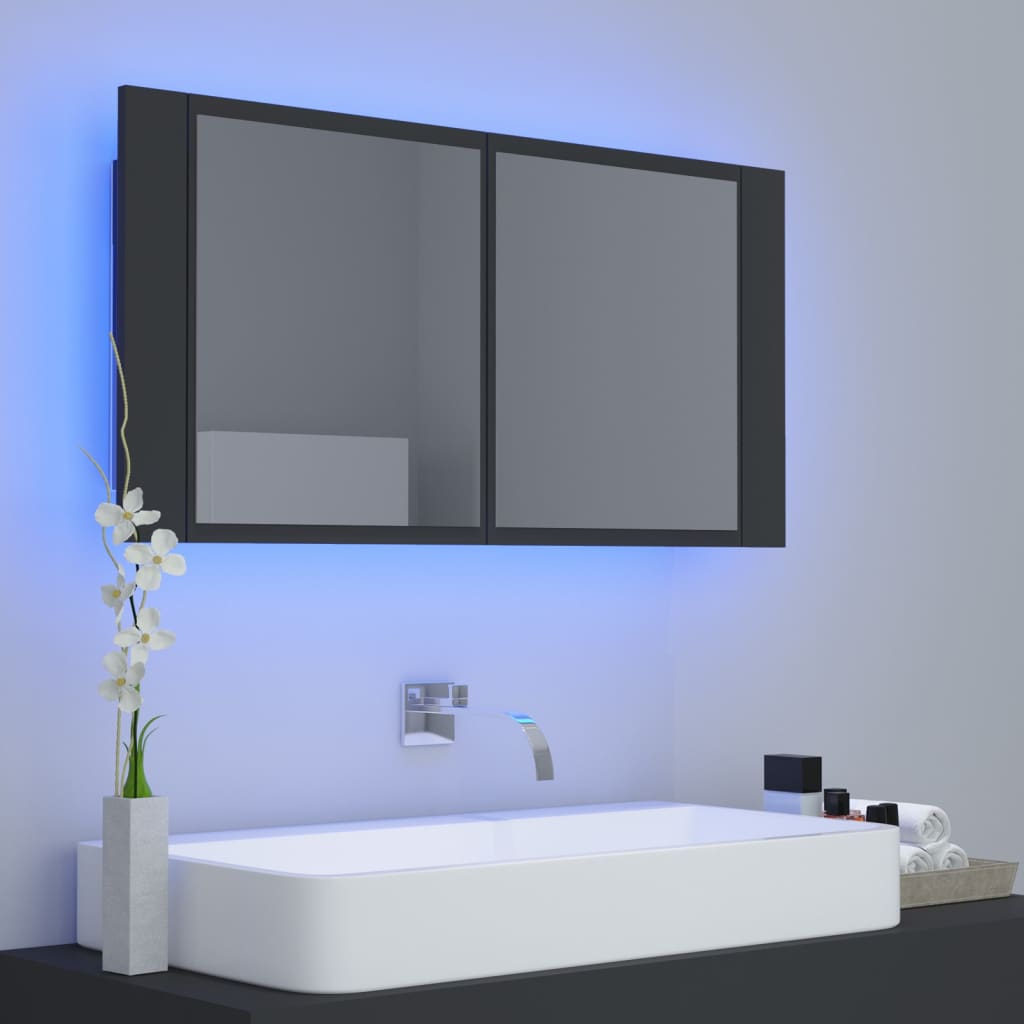 8720286221594_g_en_hd_1 vidaXL LED Bathroom Mirror Cabinet Grey 90x12x45 cm Acrylic - Image 3