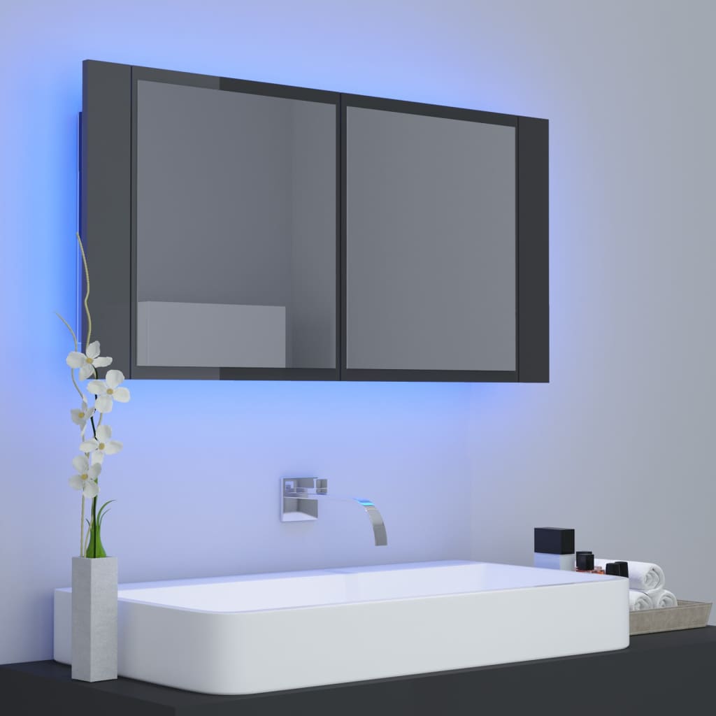 8720286221648_g_en_hd_1 vidaXL LED Bathroom Mirror Cabinet High Gloss Grey 90x12x45 cm Acrylic - Image 3