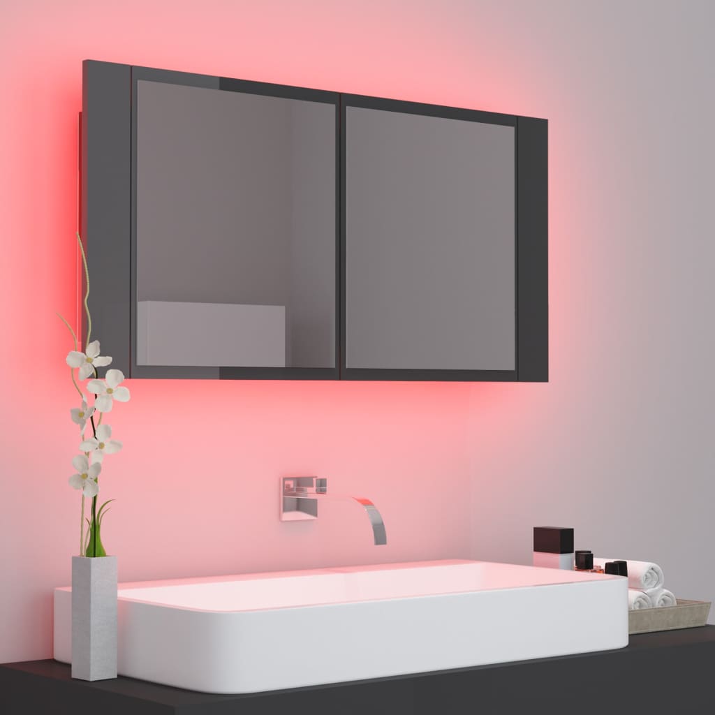 8720286221648_g_en_hd_3 vidaXL LED Bathroom Mirror Cabinet High Gloss Grey 90x12x45 cm Acrylic - Image 5