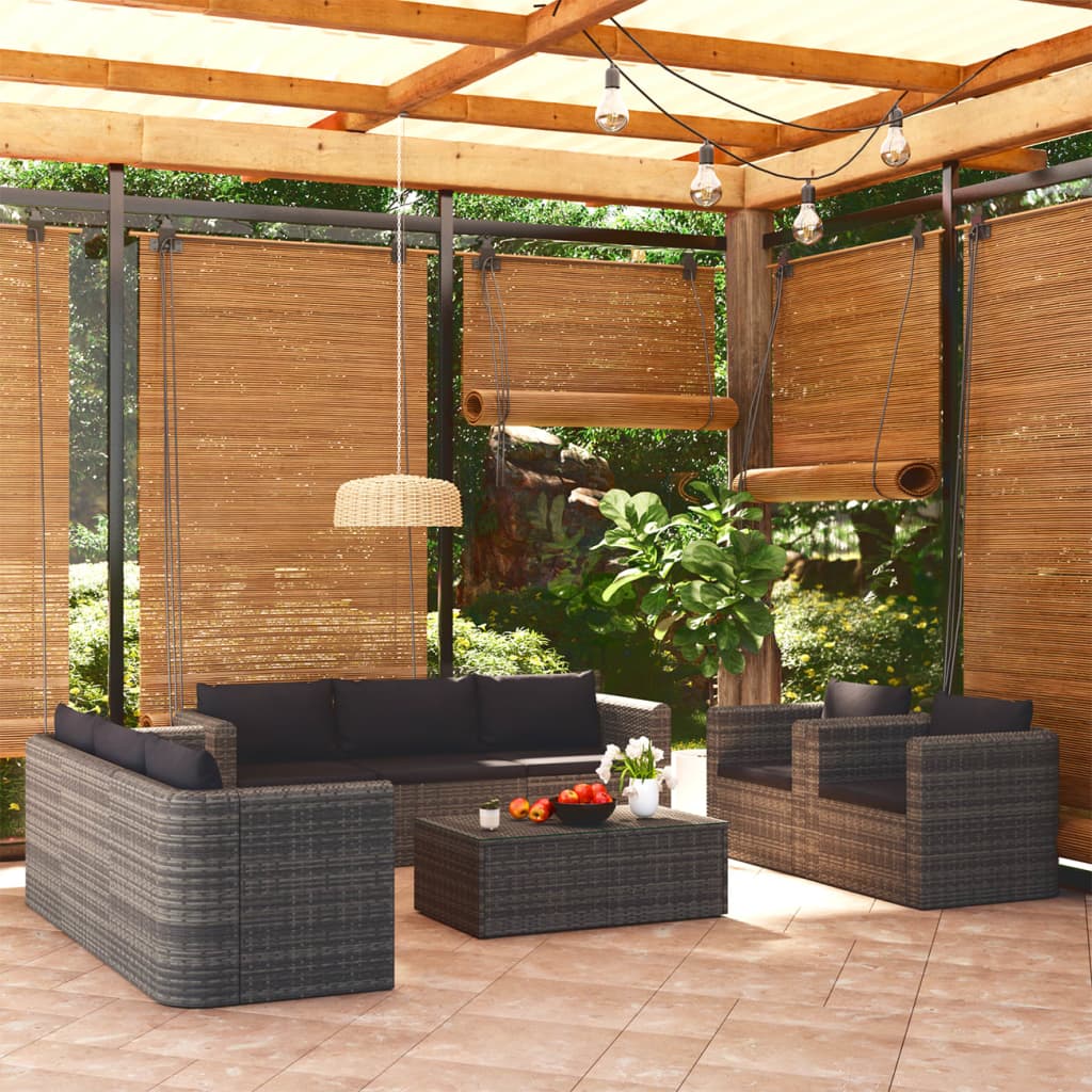 8720286226278_m_en_hd_1 vidaXL 9 Piece Garden Lounge Set with Cushions Poly Rattan Grey - Image 1