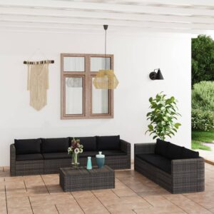 vidaXL 8 Piece Garden Lounge Set with Cushions Poly Rattan Grey