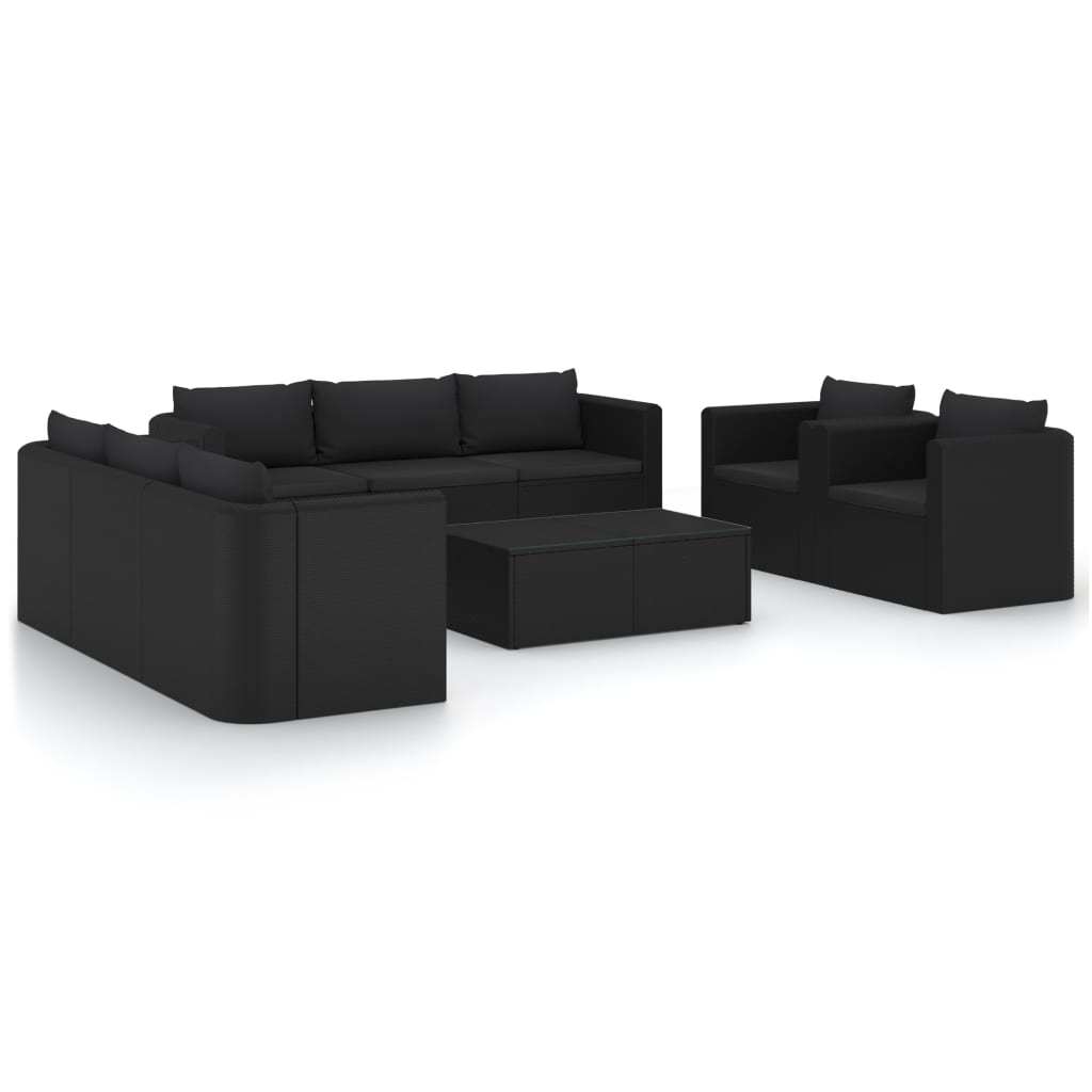 8720286226353_a_en_hd_1 vidaXL 10 Piece Garden Lounge Set with Cushions Poly Rattan Black - Image 2