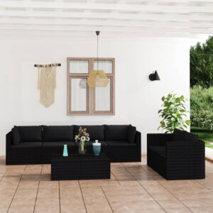 vidaXL 7 Piece Garden Lounge Set with Cushions Poly Rattan Black