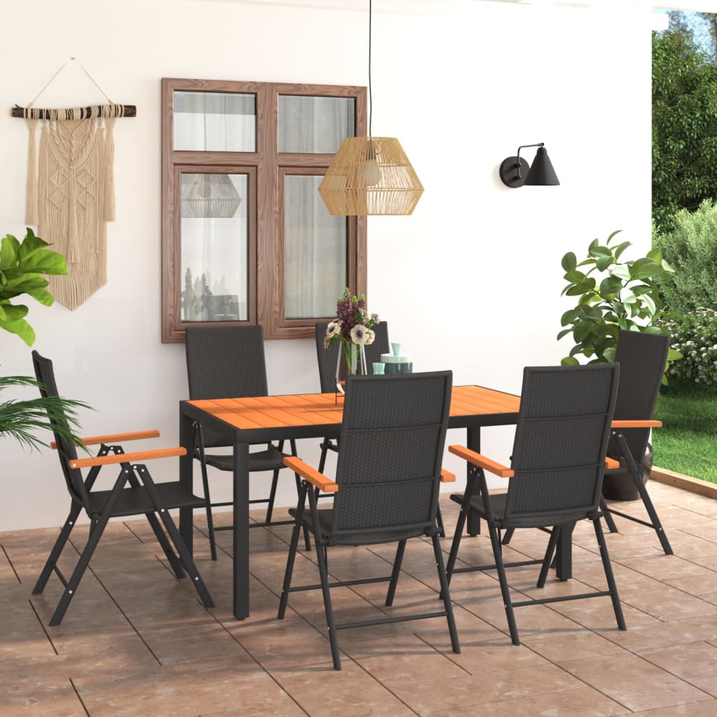 vidaXL 7 Piece Garden Dining Set Black and Brown