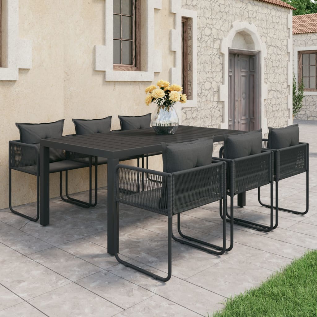vidaXL 7 Piece Garden Dining Set PVC Rattan Black