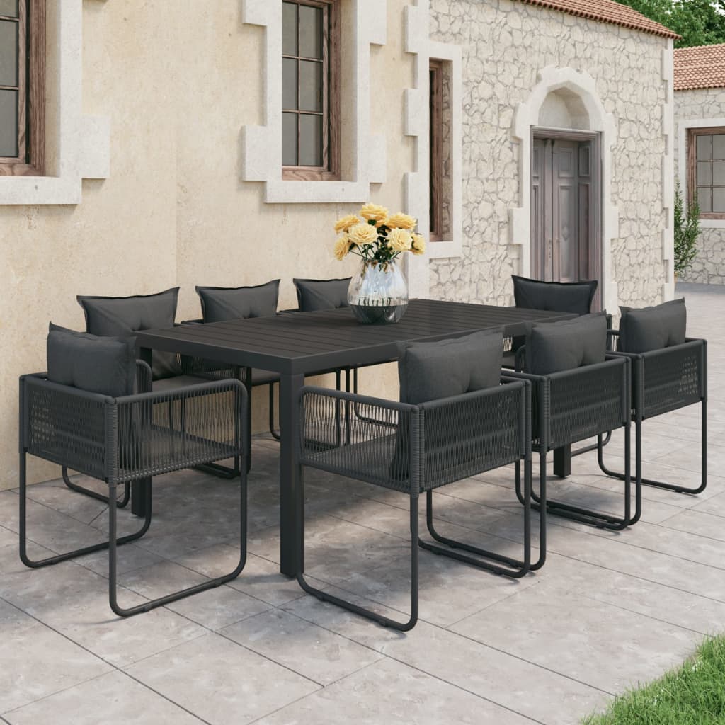vidaXL 9 Piece Garden Dining Set PVC Rattan Black