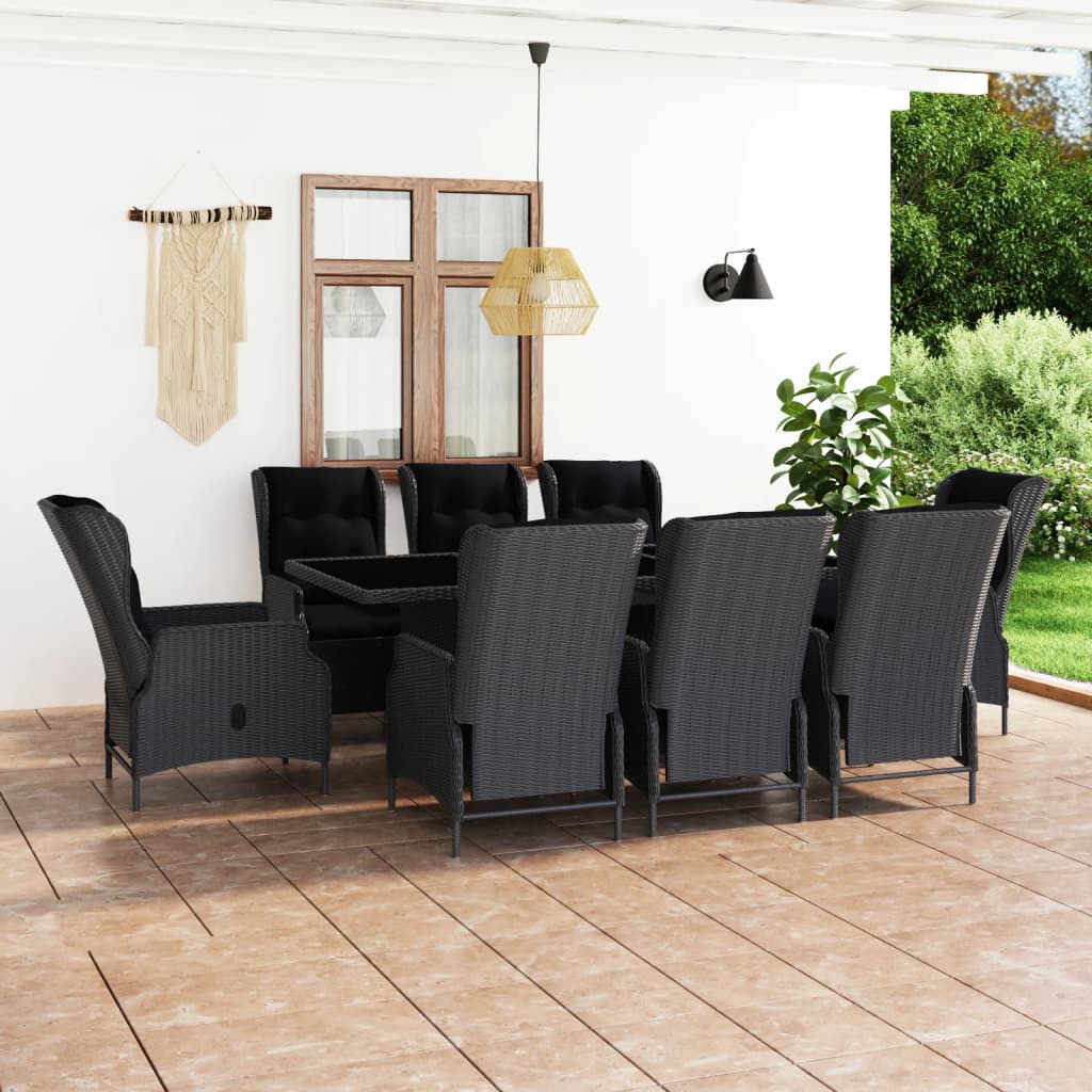 vidaXL 9 Piece Outdoor Dining Set with Cushions Poly Rattan Dark Grey