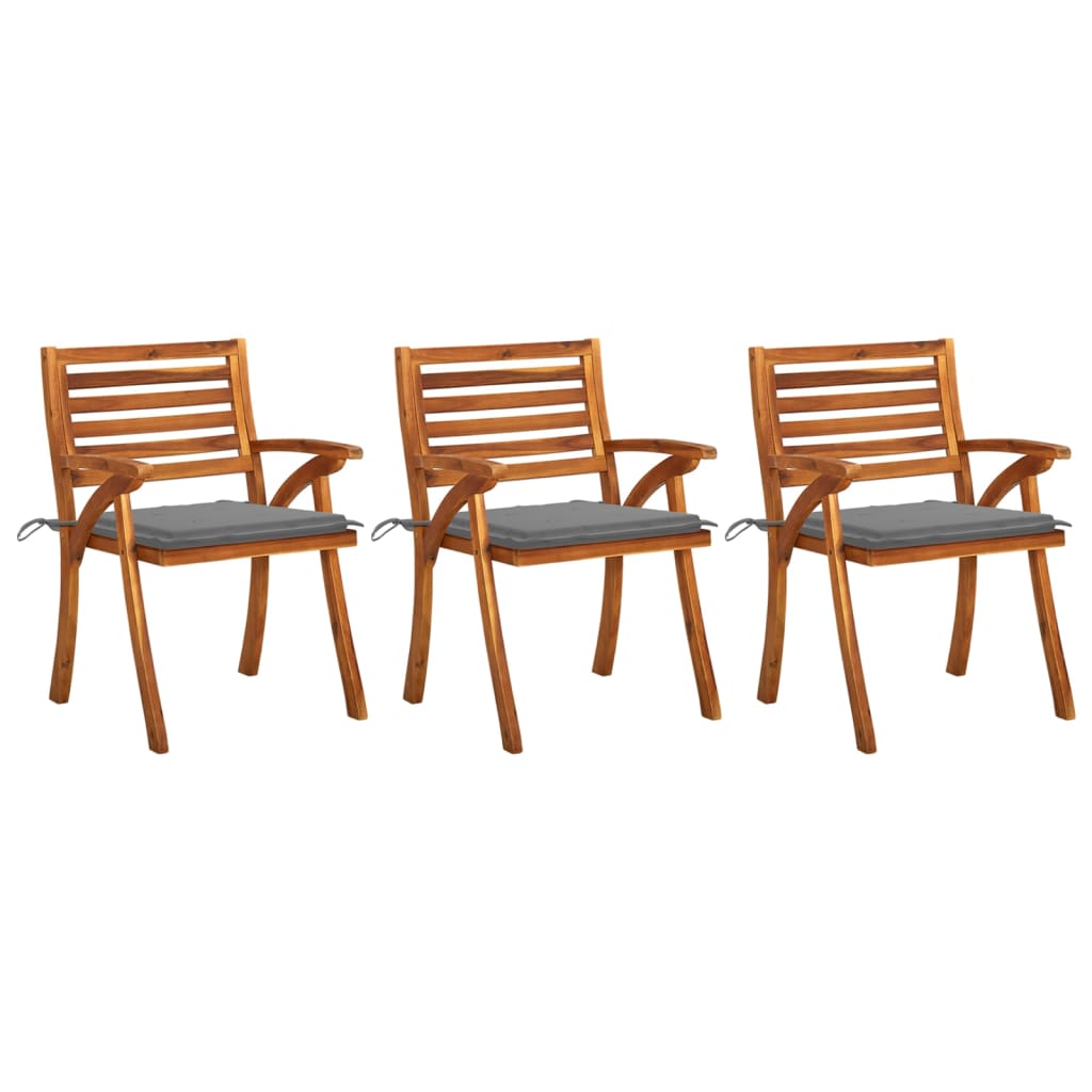 vidaXL Garden Dining Chairs with Cushions 3 pcs Solid Acacia Wood