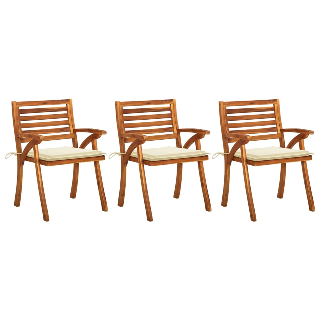 vidaXL Garden Dining Chairs with Cushions 3 pcs Solid Acacia Wood