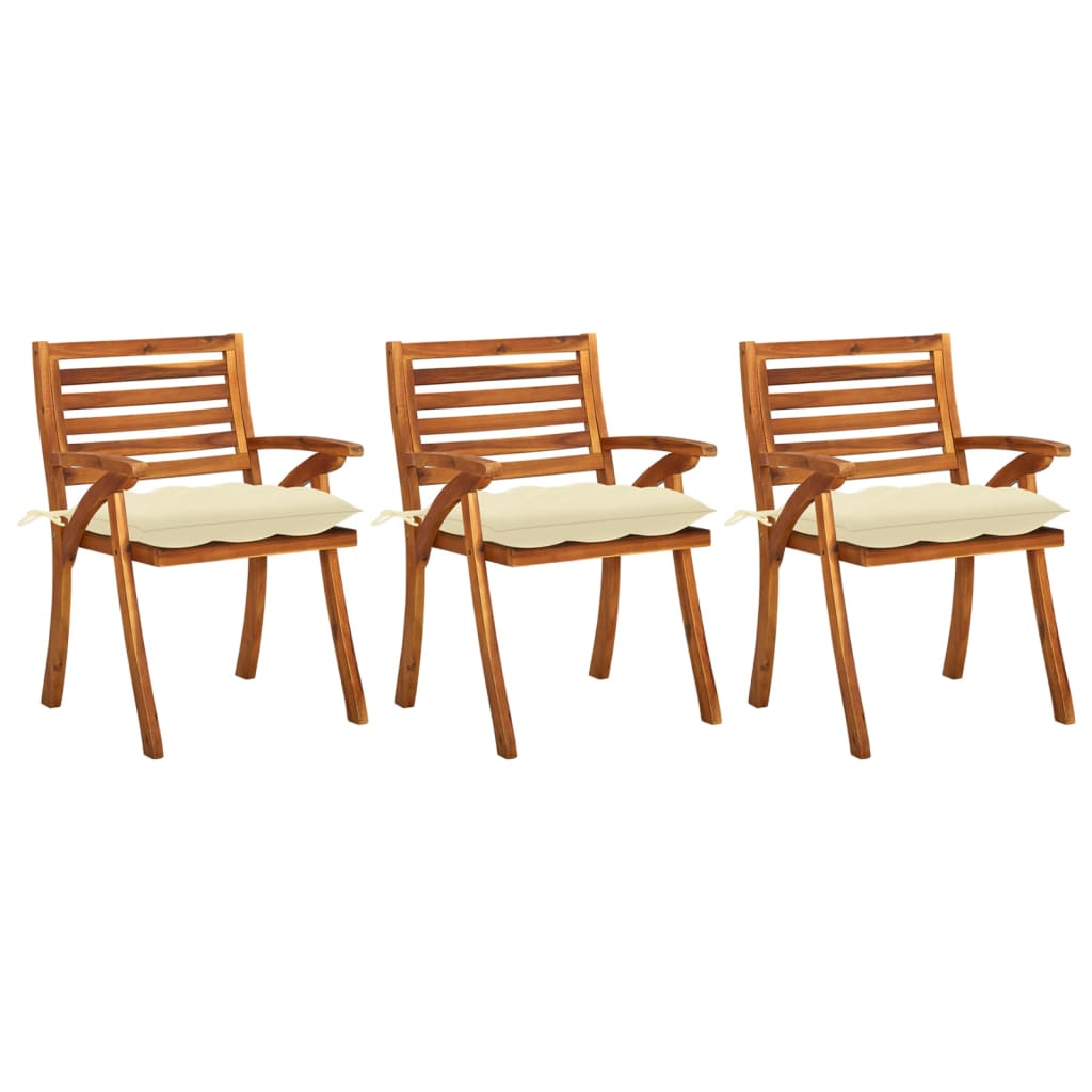 vidaXL Garden Dining Chairs with Cushions 3 pcs Solid Acacia Wood