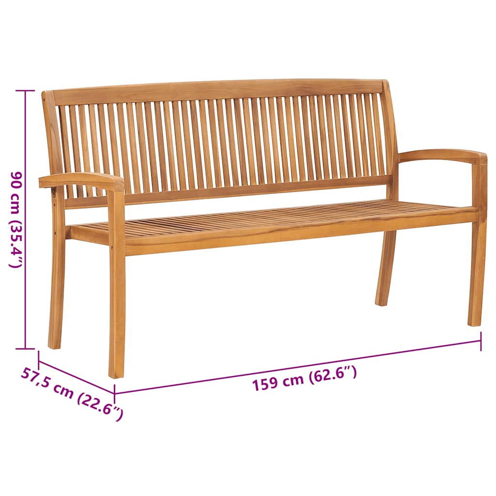 8720286272381_g_en_hd_7 vidaXL Stacking Garden Bench with Cushion 159 cm Solid Teak Wood - Image 8