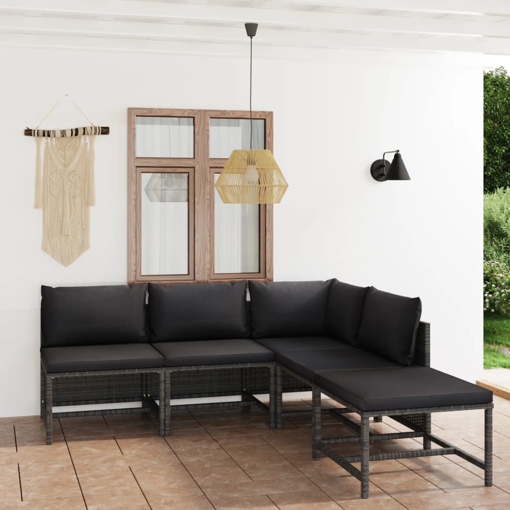 8720286287293_m_en_hd_1 vidaXL 5 Piece Garden Lounge Set with Cushions Poly Rattan Grey - Image 1