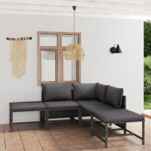vidaXL 6 Piece Garden Lounge Set with Cushions Poly Rattan Grey