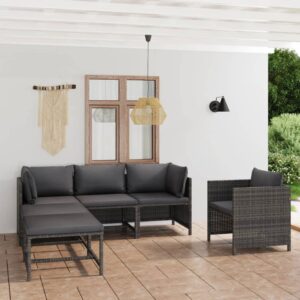 vidaXL 6 Piece Garden Lounge Set with Cushions Poly Rattan Grey