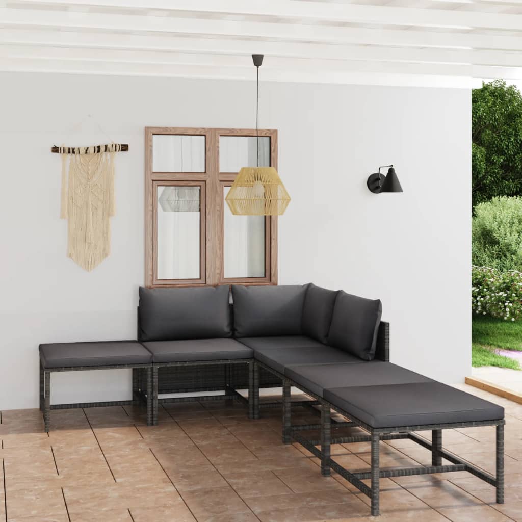 8720286287323_m_en_hd_1 vidaXL 6 Piece Garden Lounge Set with Cushions Poly Rattan Grey - Image 1