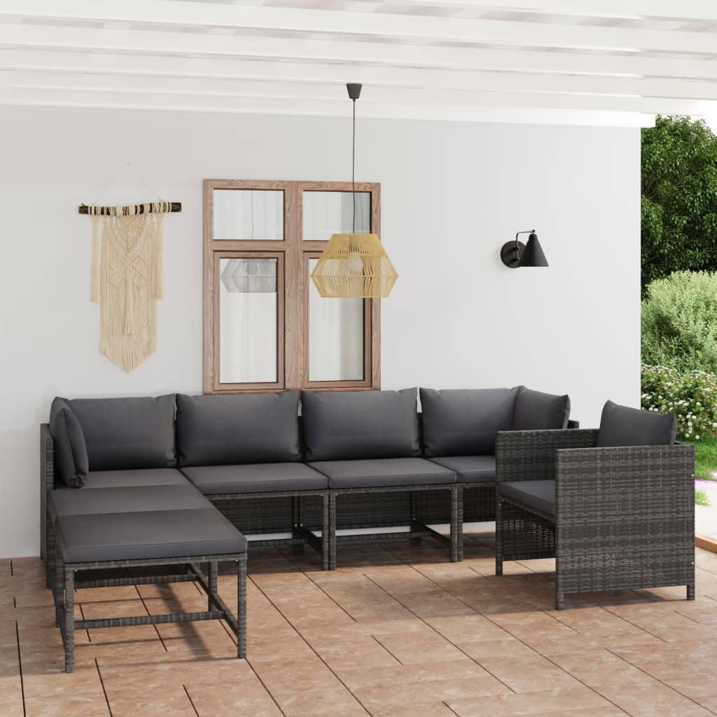 8720286287330_m_en_hd_1 vidaXL 7 Piece Garden Lounge Set with Cushions Poly Rattan Grey - Image 1