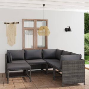 vidaXL 6 Piece Garden Lounge Set with Cushions Poly Rattan Grey