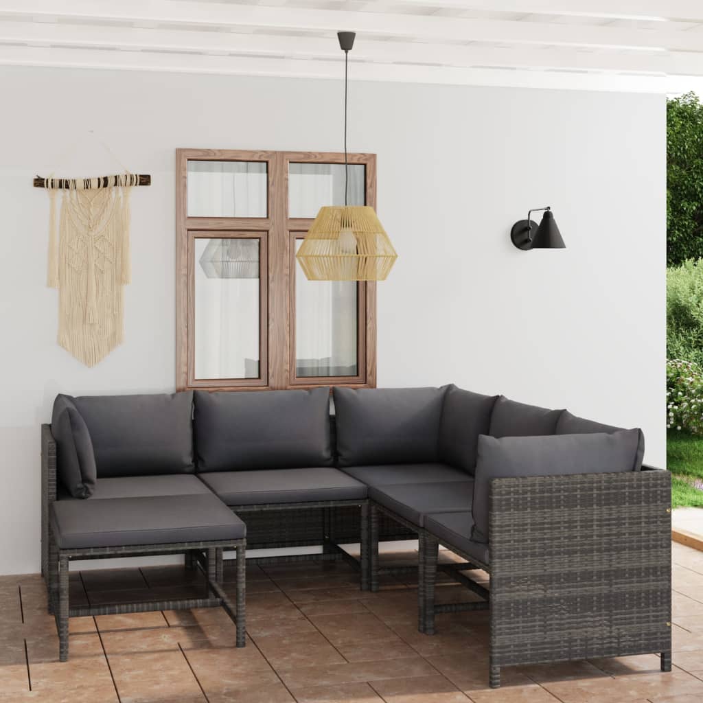 8720286287354_m_en_hd_1 vidaXL 6 Piece Garden Lounge Set with Cushions Poly Rattan Grey - Image 1