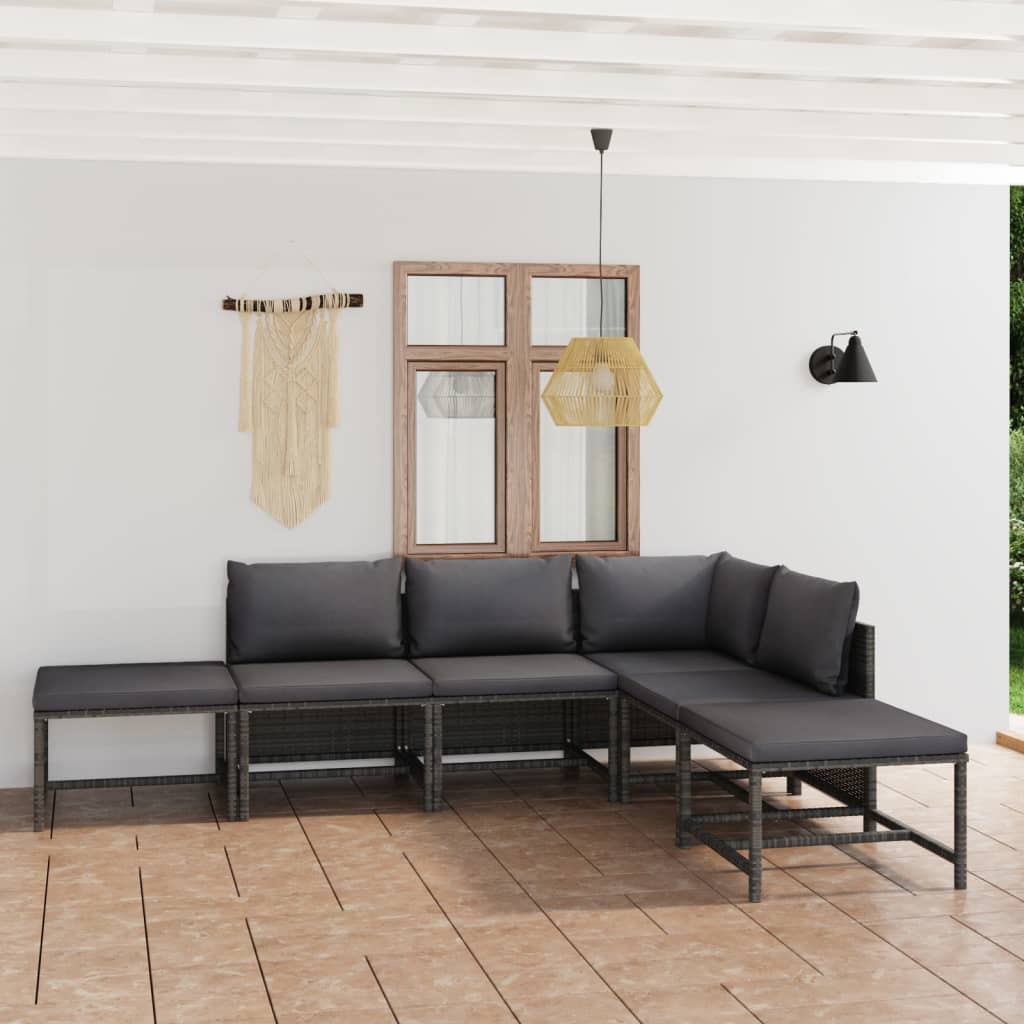8720286287378_m_en_hd_1 vidaXL 6 Piece Garden Lounge Set with Cushions Poly Rattan Grey - Image 1