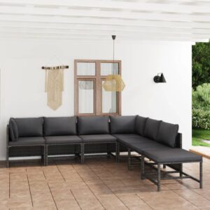 vidaXL 7 Piece Garden Lounge Set with Cushions Poly Rattan Grey