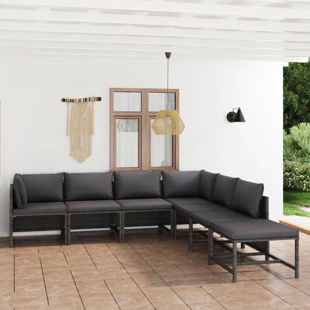 8720286287392_m_en_hd_1 vidaXL 7 Piece Garden Lounge Set with Cushions Poly Rattan Grey - Image 1