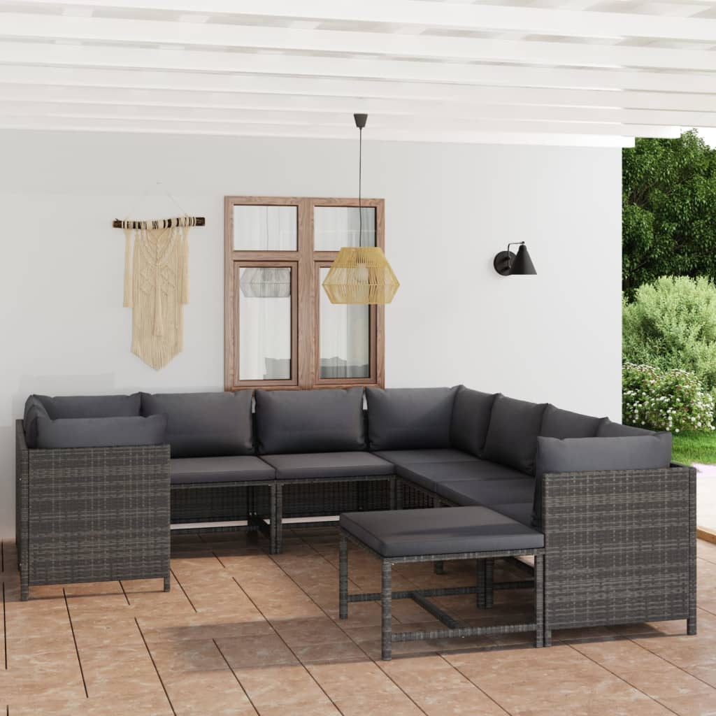 8720286287408_m_en_hd_1 vidaXL 9 Piece Garden Lounge Set with Cushions Poly Rattan Grey - Image 1