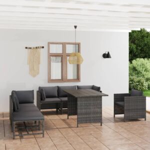 vidaXL 8 Piece Garden Lounge Set with Cushions Poly Rattan Grey