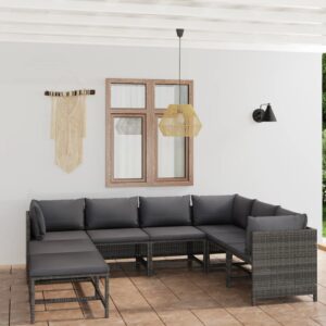 vidaXL 8 Piece Garden Lounge Set with Cushions Poly Rattan Grey
